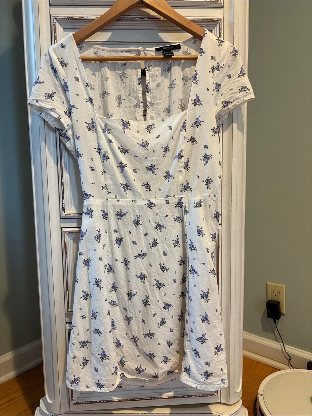 Forever 21 White Mini Dress with Blue Floral Print
